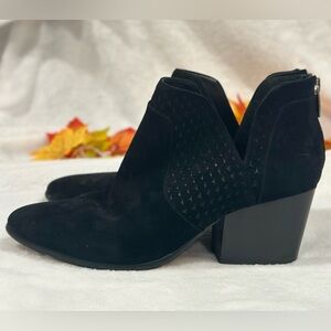 Vince Camuto Norva Perforated Leather Side Cut Out Ankle Heeled Booties